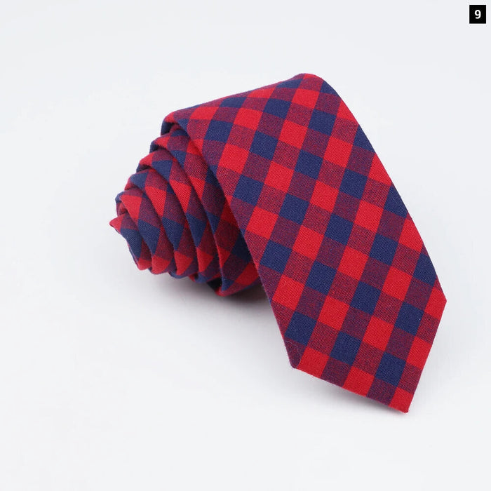 Mens Soft Cotton Striped Plaid Tie Blue Pink Business Wedding Accessory