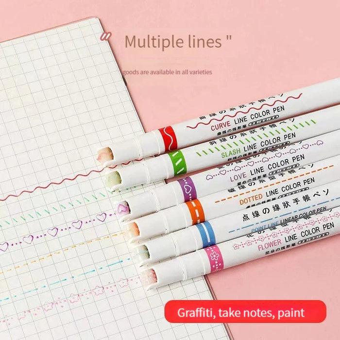 6 Colour Double Line Outline Marker Pen Quick Dry