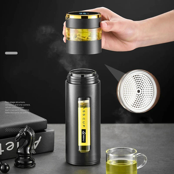 Portable Double Layer Glass Tea Cup With Temperature Display