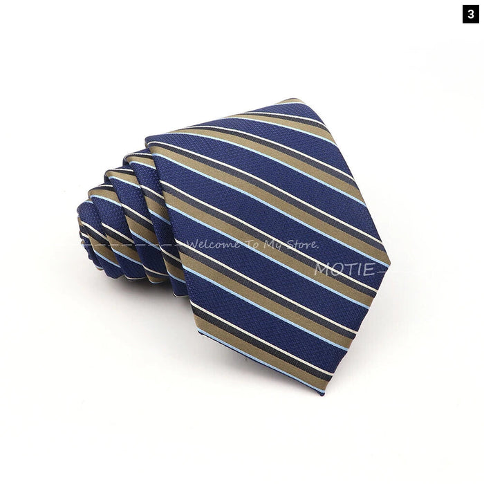 Deep Blue Striped Polyester Neckties For Business Weddings And Daily Wear