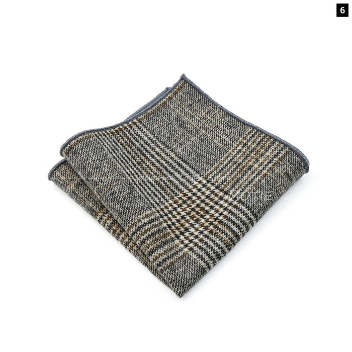 Classic Plaid Striped Pocket Square Mens Wool Handkerchief In Brown Grey For Weddings And Gifts