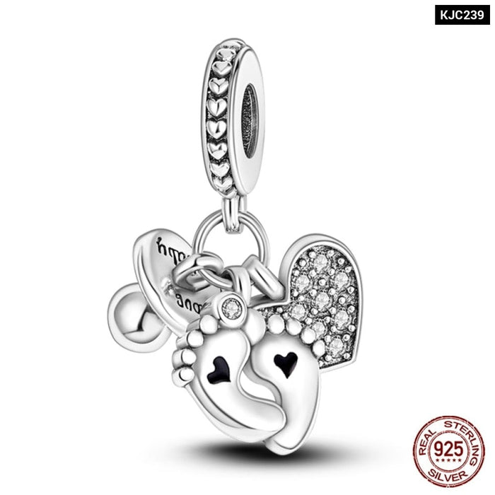 925 Silver Camera Coffee Cup Flower Charms Beads Fit Pandora Bracelet DIY Jewelry Making For Women