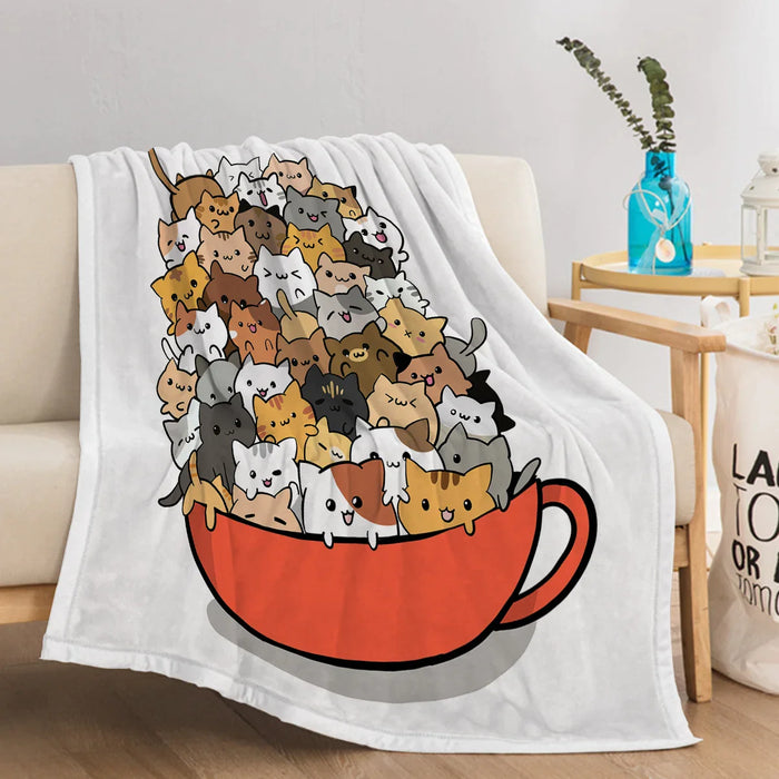 Cat Teacup Throw Blanket Soft Plush Fleece For Sofa Couch And Bed