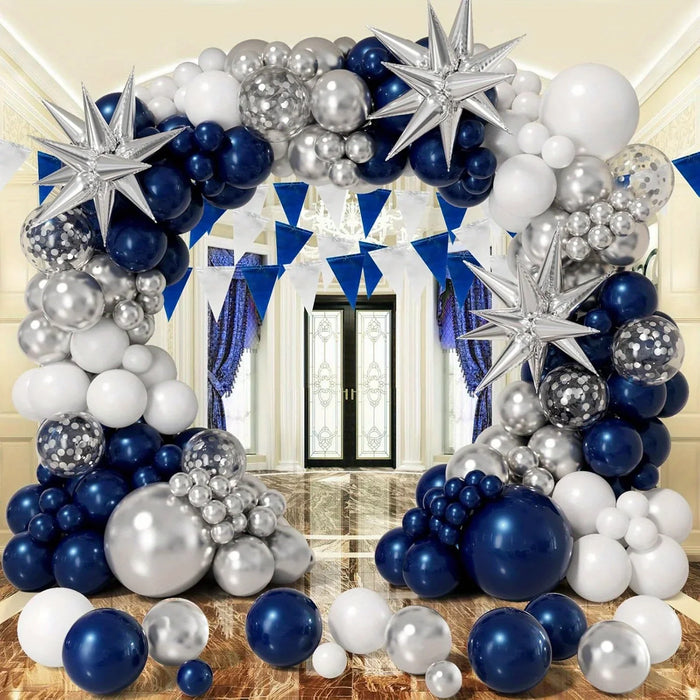 140Pcs Navy Blue Silver And White Balloon Wreath Arch Kit For Birthday Decorations Anniversaries Graduations Home Decor