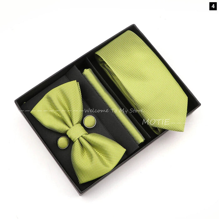 Premium Striped Tie Set Box Necktie Bowtie Handkerchief Cufflinks For Weddings And Suits