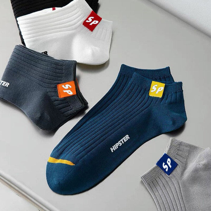 5 Pairs Mens Letters SP Short Socks Spring And Summer Shallow Low Top Sport Short Socks Trend In Tube Socks