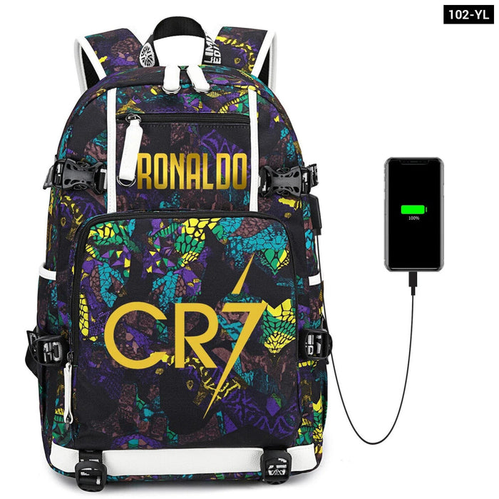 Ronaldo Print Backpack Casual School Bag For Teens And Travel
