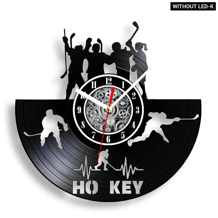 Hockey Player Silhouette Vinyl Record Wall Clock