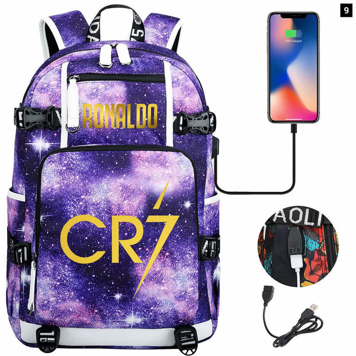 Ronaldo Usb Printed Backpack For Youth Perfect For School And Travel