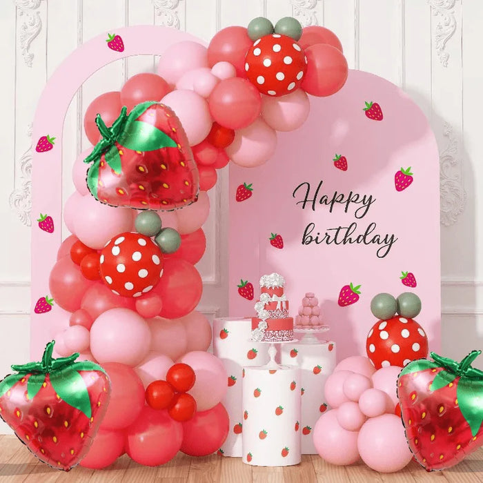 133Pcs Red Pink Strawberry Balloon Wreath Arch Kit Hot Light Pink Red Balloon Strawberry Themed Parties And Birthday Parties