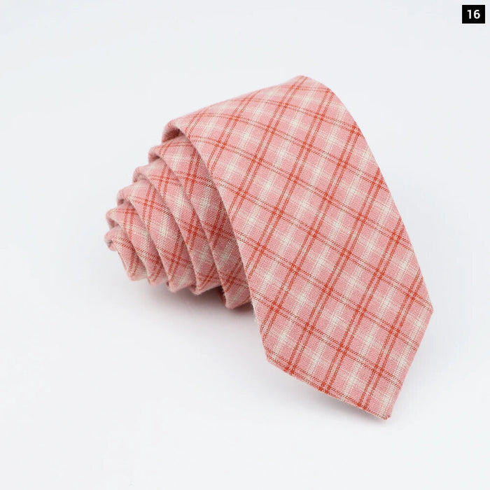 Mens Soft Cotton Striped Plaid Tie Blue Pink Business Wedding Accessory