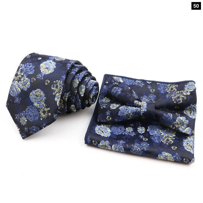 Green Floral Tie Set Classic Design Polyester For Weddings And Parties