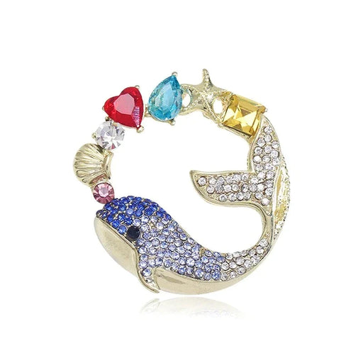 Womens Colourful Rhinestone Whale Brooch Luxury Fish Lapel