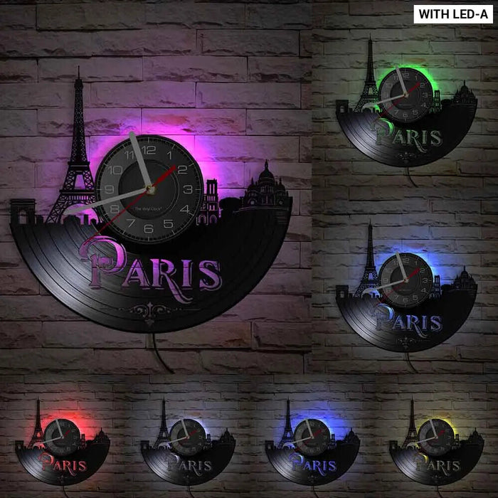 Paris Skyline Vinyl Record Wall Clock