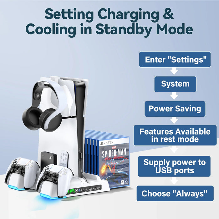 Led Cooling Station For Ps5/Ps5 Slim Dual Charging 3 Level Fan