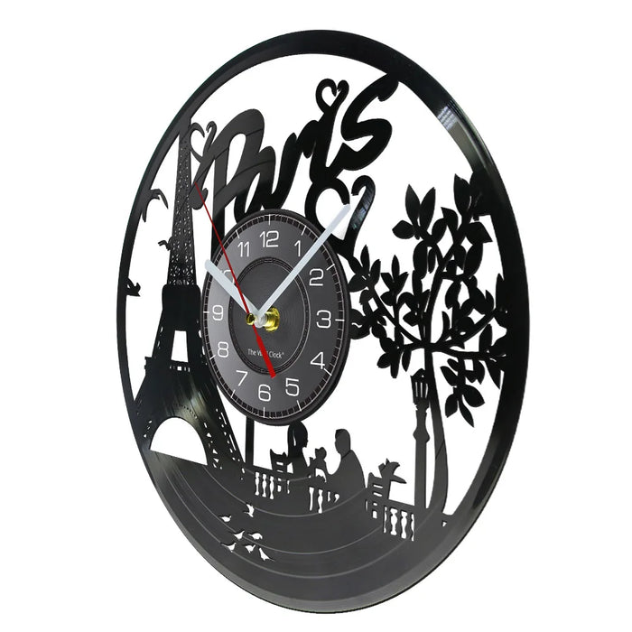 Paris Skyline Vinyl Record Wall Clock