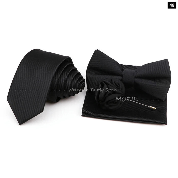 Tie Set Solid Colour Bowtie Handkerchief Brooch Cufflink For Business Weddings And Gifts