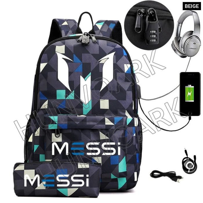 Unisex Messi Casual 15.6 Inch Laptop Back Light Anti Theft School Bag