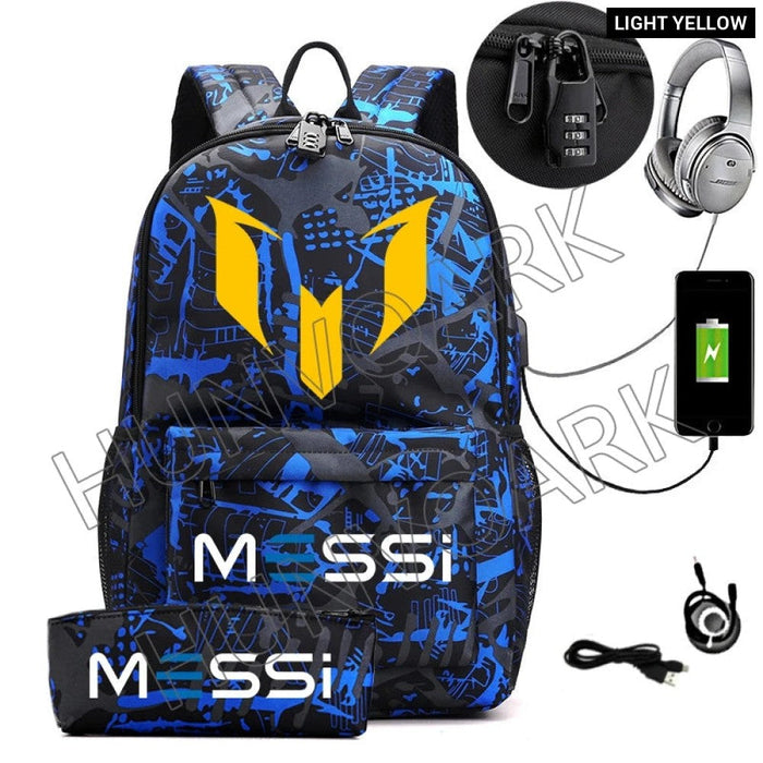 Unisex Messi Casual Computer 15.6 Inch Laptop Light Anti Theft School Bag 2Pcs