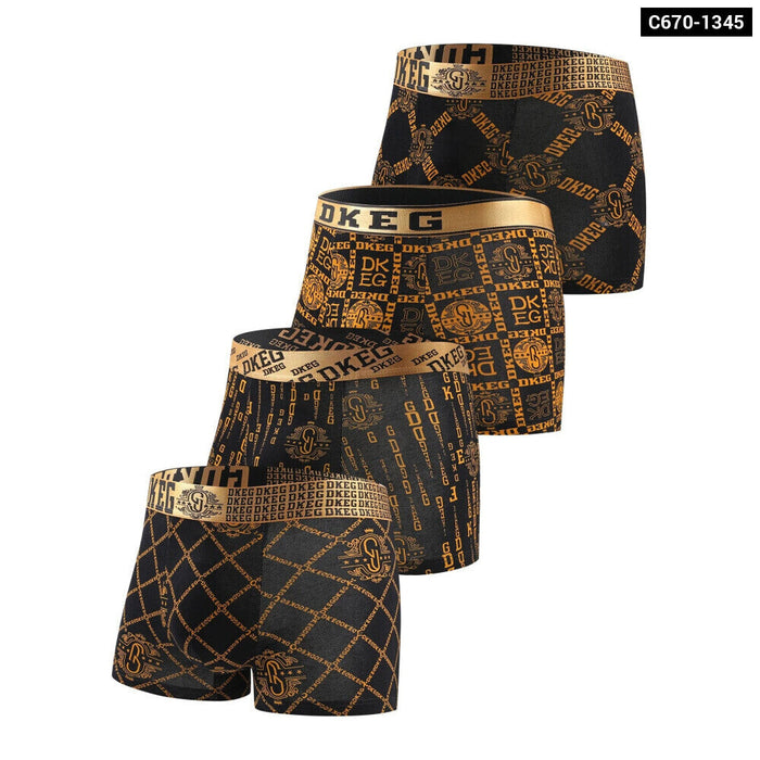 Pack Of 4 Mens Black Gold Print Cotton Antibacterial Breathable Boxer Short