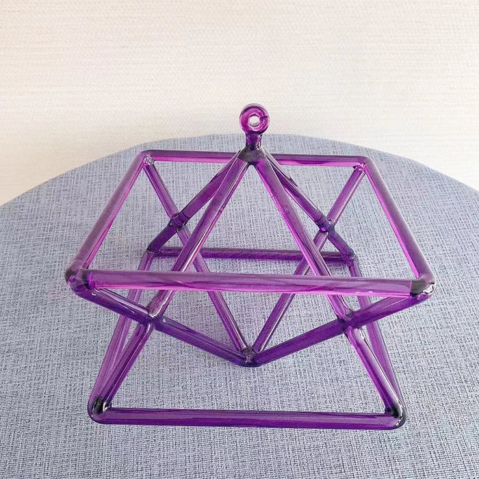 7 Inch Clear Purple Merkaba Crystal Singing Pyramid For Healing Energy With Crystal Wand