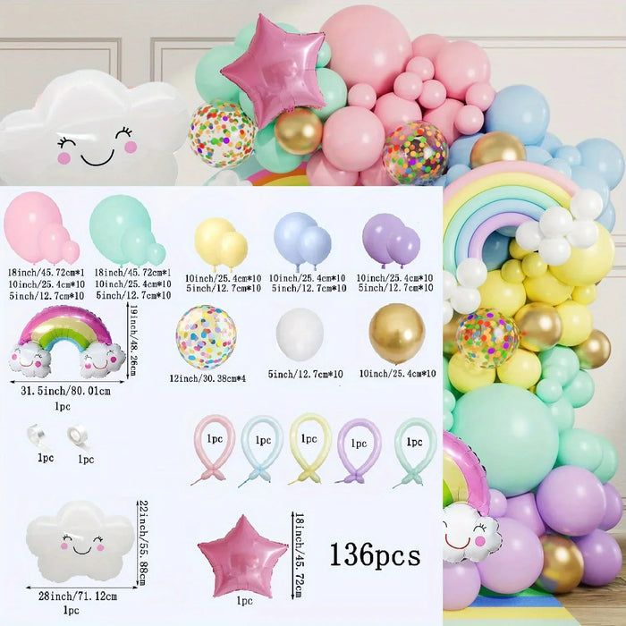 136Pcs Macaron Coloured White Cloud Balloon Arch Set For Birthdays Baptisms And General Celebrations Without Electricity