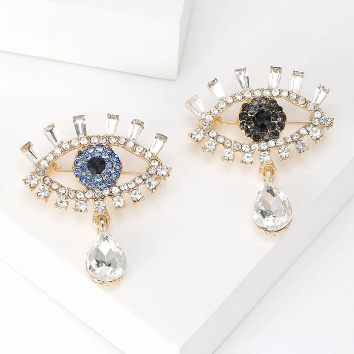 Devil Eyes Brooch Pin 2 Colour Rhinestone Water Drop Lapel Pin For Womens Clothing