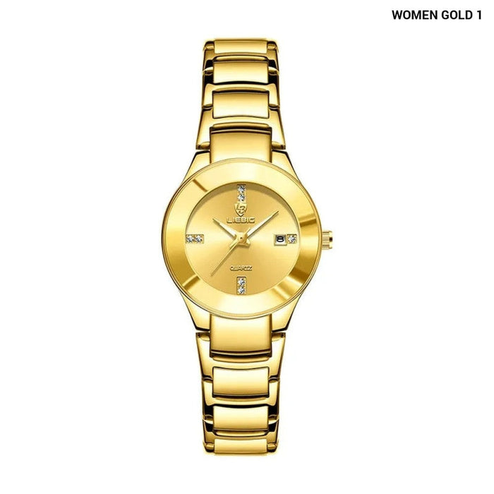 Golden Stainless Steel Quartz Watch Women Men Waterproof Date Wristwatches For Ladies Female Clock