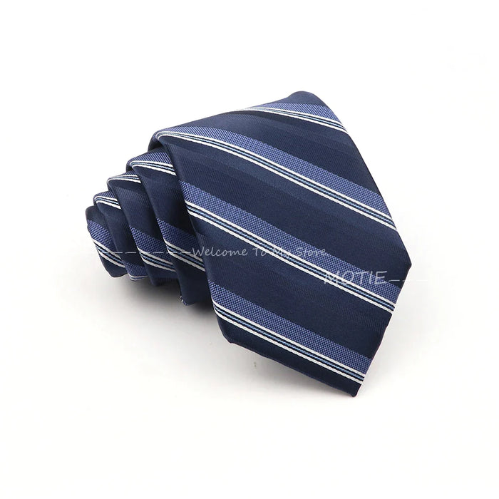 Deep Blue Striped Polyester Neckties For Business Weddings And Daily Wear