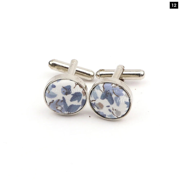 Floral Pattern Cufflinks Mens Classic White Metal Accessory