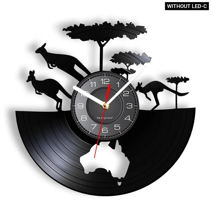 Kangaroo Vinyl Record Clock Australia Map Decor