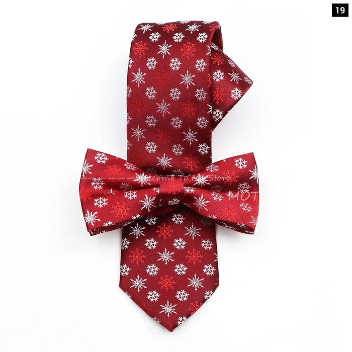 Christmas Tie Set Red Snowflake Pattern Parent-Child Polyester Gift Accessory