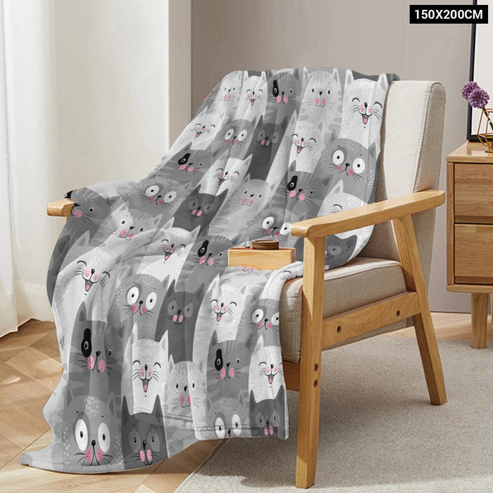 Soft Grey Cat Throw Blanket Plush For Sofa Couch And Bed