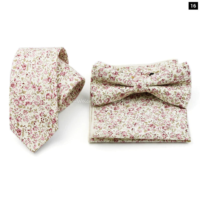 Floral Tie And Handkerchief Set For Business And Weddings