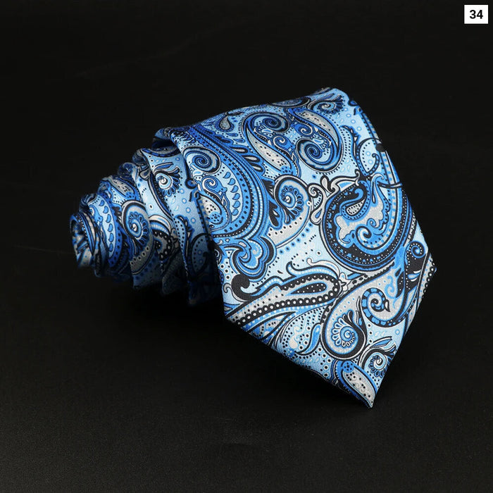 Mens Silk Tie 7.5Cm Blue Paisley Floral For Weddings And Work