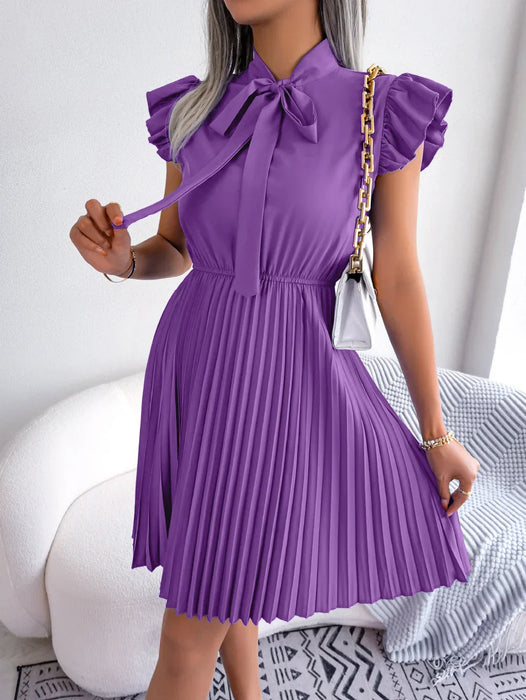 Chic Summer Bow Ruffle Dress with Short Sleeves