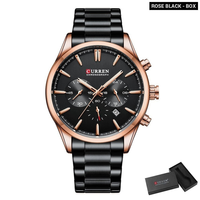 Sports Classic Multifunction three Dials Men's Watches Quartz Stainless Steel Bracelet Auto Date Wristwatch