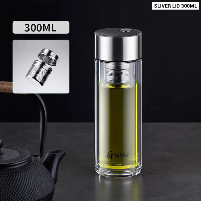 Portable Glass Water Bottle With Tea Strainer And Magnetic Lid