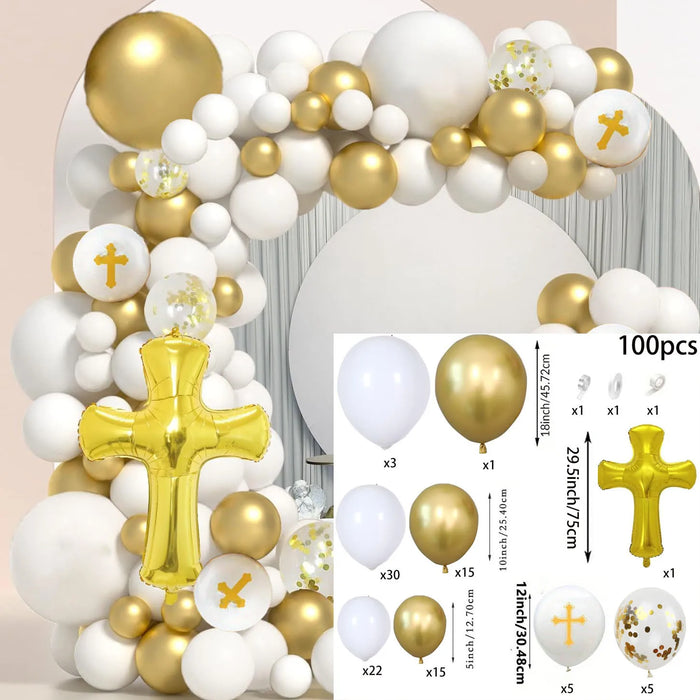 100Pcs White Gold First Communion Balloon Garland Arch Kit For First Communion Decoration God Bless Christening Party Decoration
