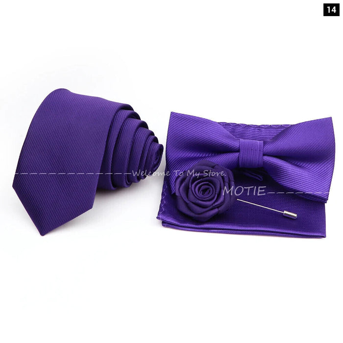 Tie Set Solid Colour Bowtie Handkerchief Brooch Cufflink For Business Weddings And Gifts