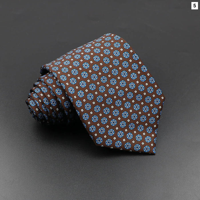 Silk Tie For Men 7.5Cm Soft Novelty Necktie In Blue Green And Orange Dot And Floral Design For Weddings And Business Gift Idea