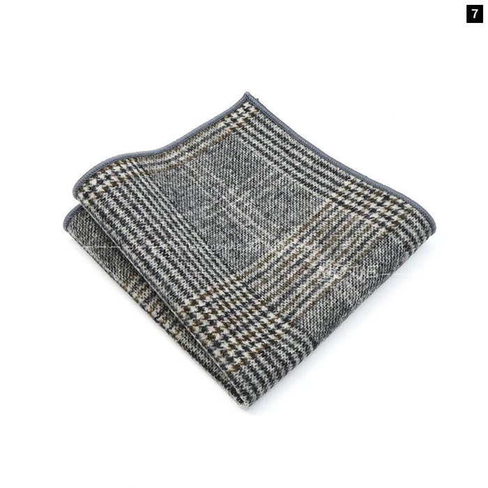 Classic Plaid Striped Pocket Square Mens Wool Handkerchief In Brown Grey For Weddings And Gifts