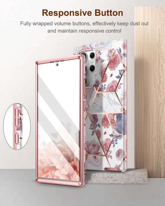 Samsung Galaxy S22 Ultra Rugged Cover With Screen Protector Shockproof Glitter Marble