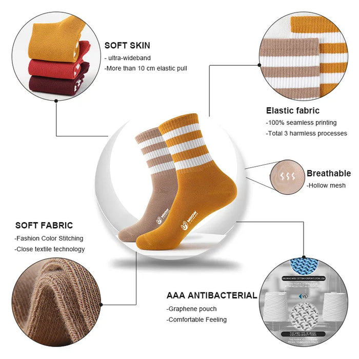 5 Pairs Striped Cotton Tube Socks For Women