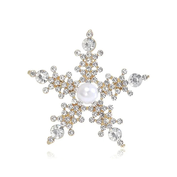 Delicate Snowflake Brooch Womens Lapel Pin With Pearled Rhinestones For Office Parties And Special Occasions