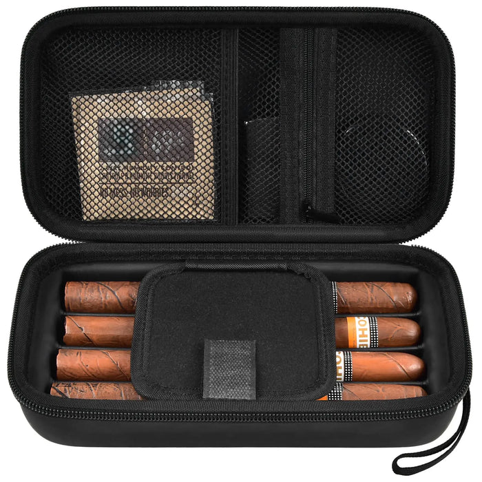 4 Finger Cigar Case Humidifier Travel Holder For Cutter Lighter Humidity Packs