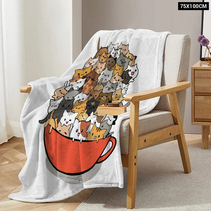 Cat Teacup Throw Blanket Soft Plush Fleece For Sofa Couch And Bed