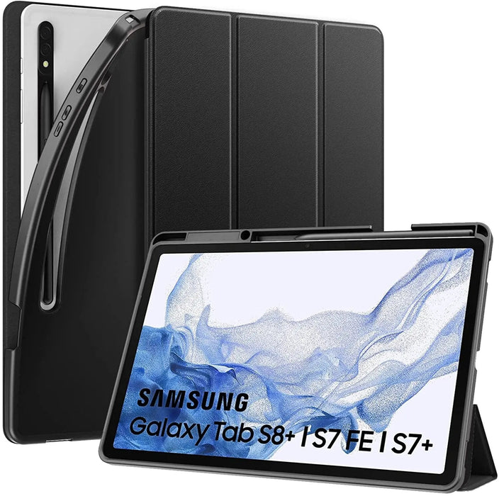 Trifold Stand Case For Samsung Galaxy Tab S8 Plus 12.4 Inch 2022/Tab S7 FE 2021/S7 Plus 2020 Shockproof Full Body TPU Cover