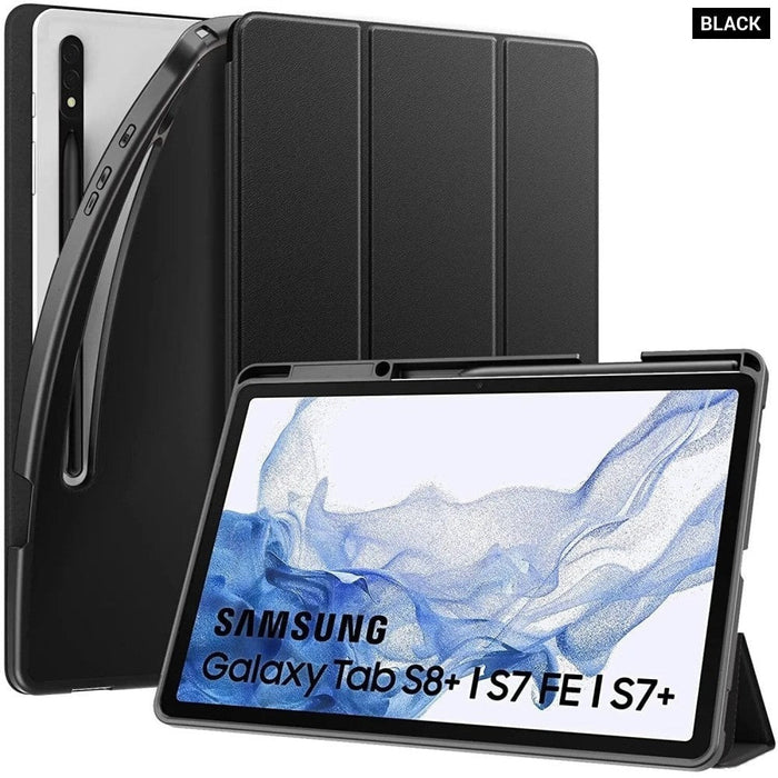 Trifold Stand Case For Samsung Galaxy Tab S8 Plus 12.4 Inch 2022/Tab S7 FE 2021/S7 Plus 2020 Shockproof Full Body TPU Cover