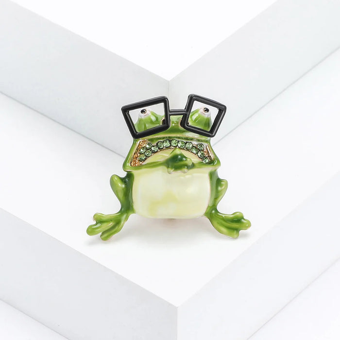 Frog Enamel Pin Glasses Lapel Pin For Women Funny School Accessory Gift